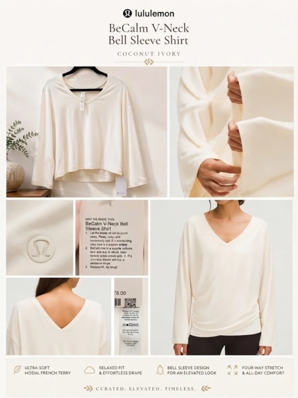 🤍 Lululemon BeCalm V-Neck Bell Sleeve Shirt 🤍